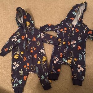 Twin Girls 3m Floral Hooded Bodysuits